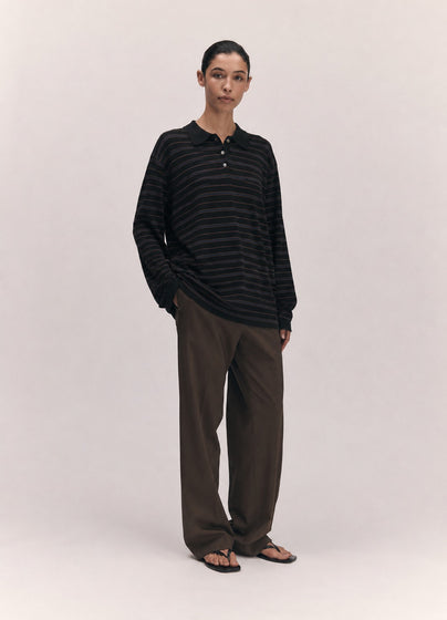 Long Sleeve Polo T-Knit in Midnight Stripe