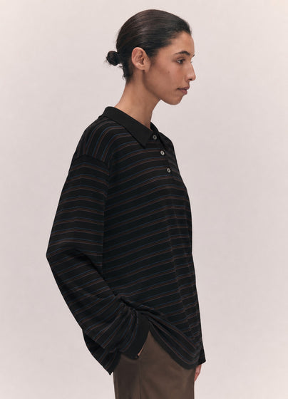 Long Sleeve Polo T-Knit in Midnight Stripe