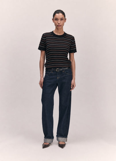 Short Sleeve Shrunken T-Knit in Midnight Stripe