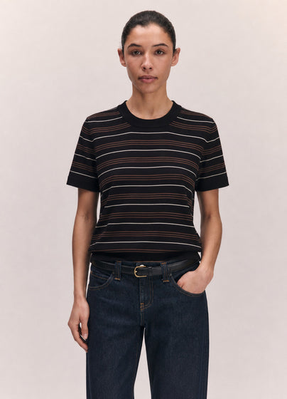 Short Sleeve Shrunken T-Knit in Midnight Stripe