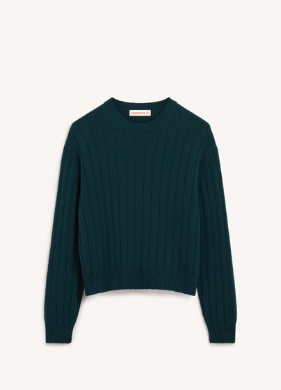 Rooney Rib Crewneck in Holly Green