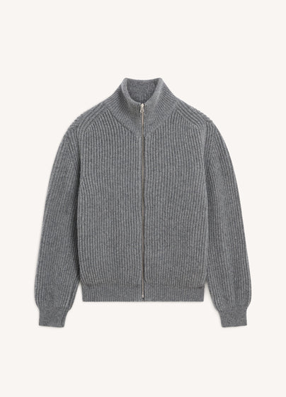 Mens Rea Rib Zip Jacket in Derby Grey