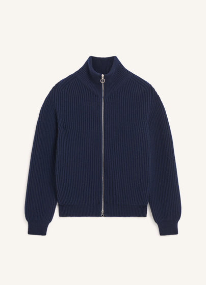 Mens Rea Rib Zip Jacket in Navy
