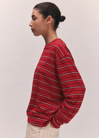 Long Sleeve Slouchy T-Knit in Red Stripe