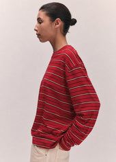 Long Sleeve Slouchy T-Knit in Red Stripe
