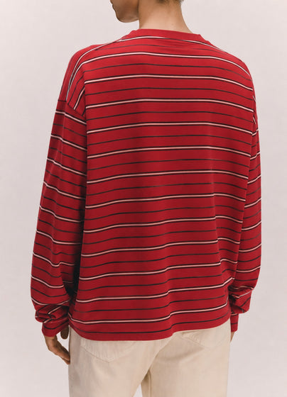 Long Sleeve Slouchy T-Knit in Red Stripe