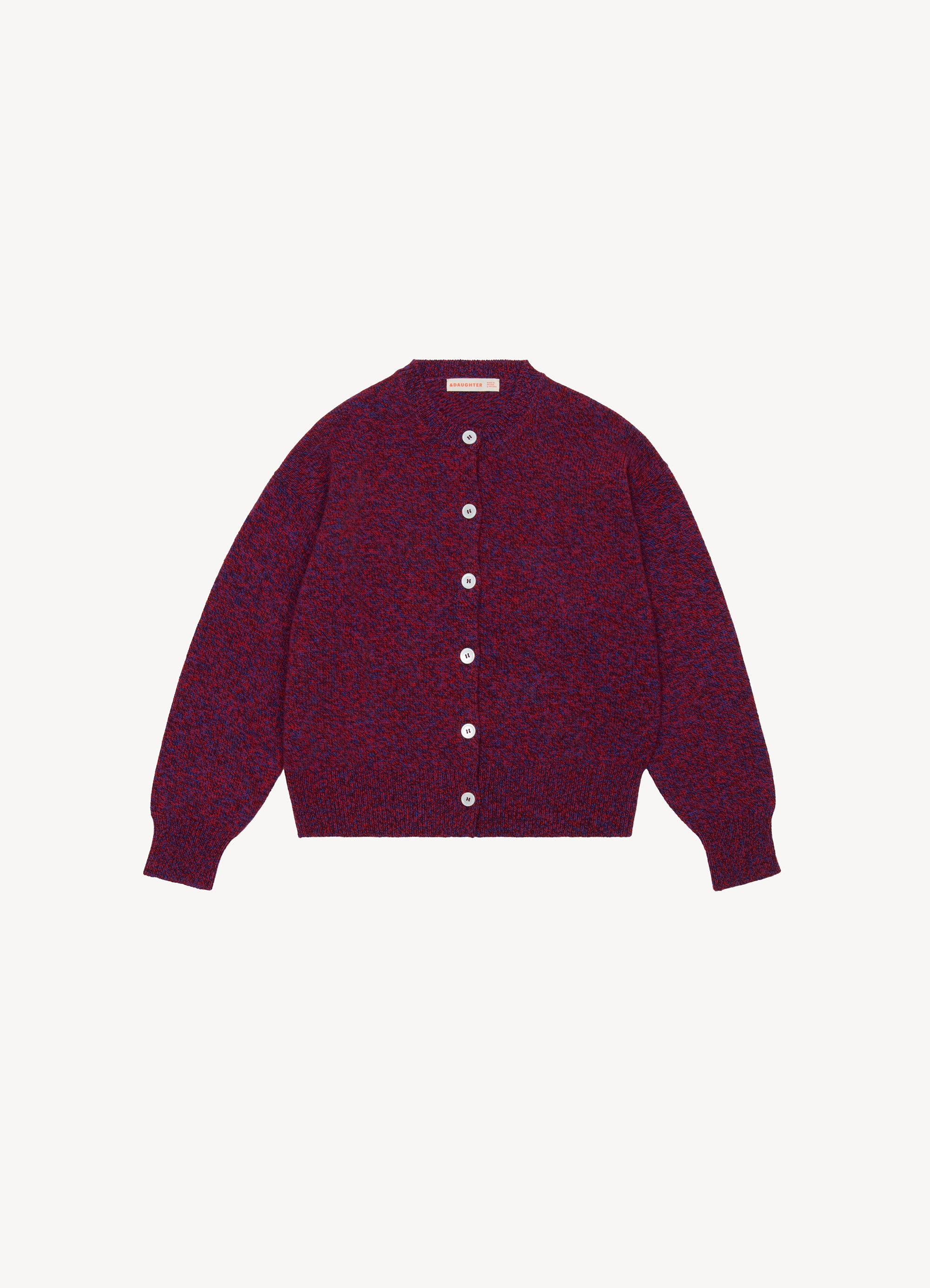 Ada Mouliné Crewneck Cardigan in Poppy and Port – &Daughter