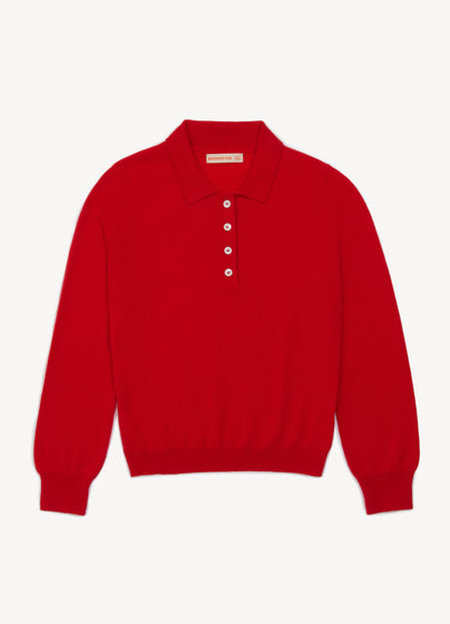 Aoife Cashmere Polo Shirt in Poppy Red