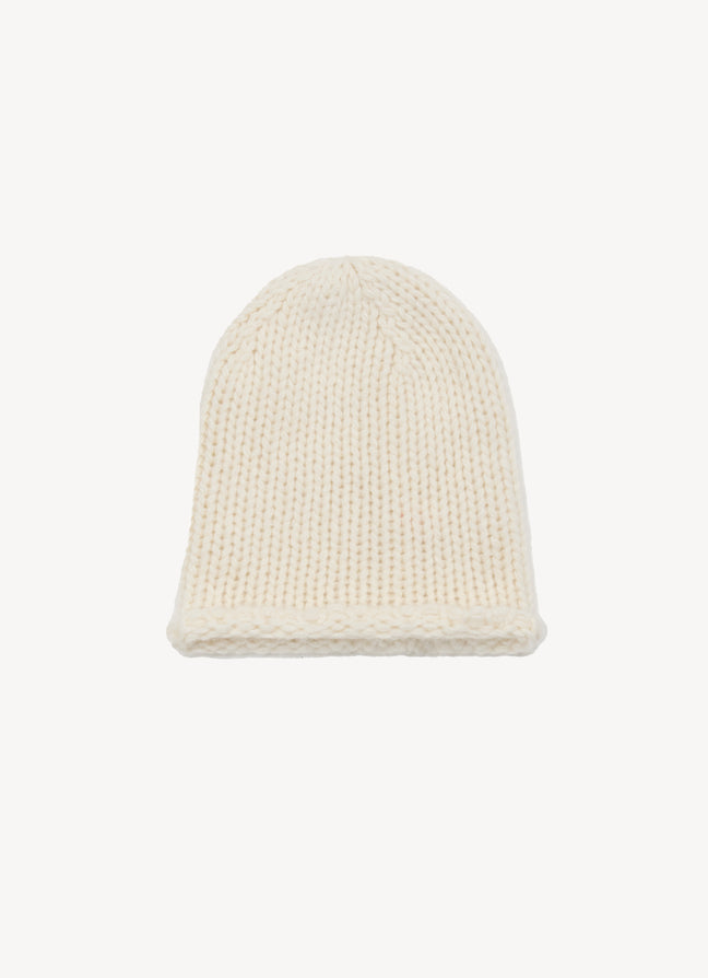Ribbed Cashmere Beanie in Undyed White