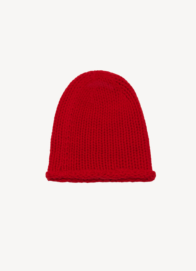Ribbed Cashmere Beanie in Poppy Red