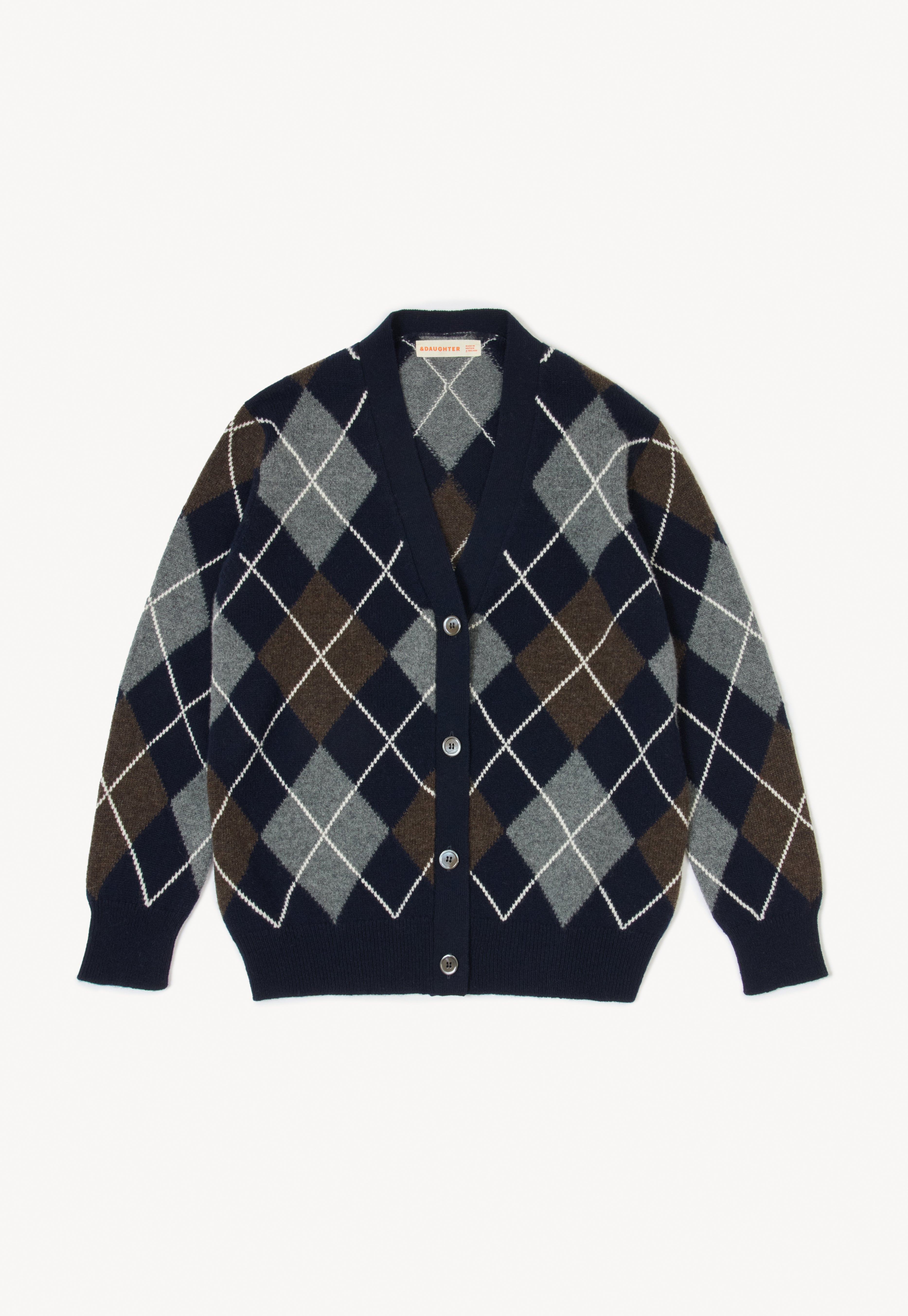 Ava Argyle Cardigan in Navy with Brown – &Daughter