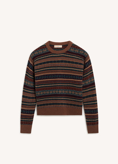 Sligo Slim Fairisle Crewneck in Hazelnut Multi
