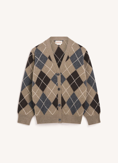 Ava Argyle Cardigan in Dark Natural with Grey