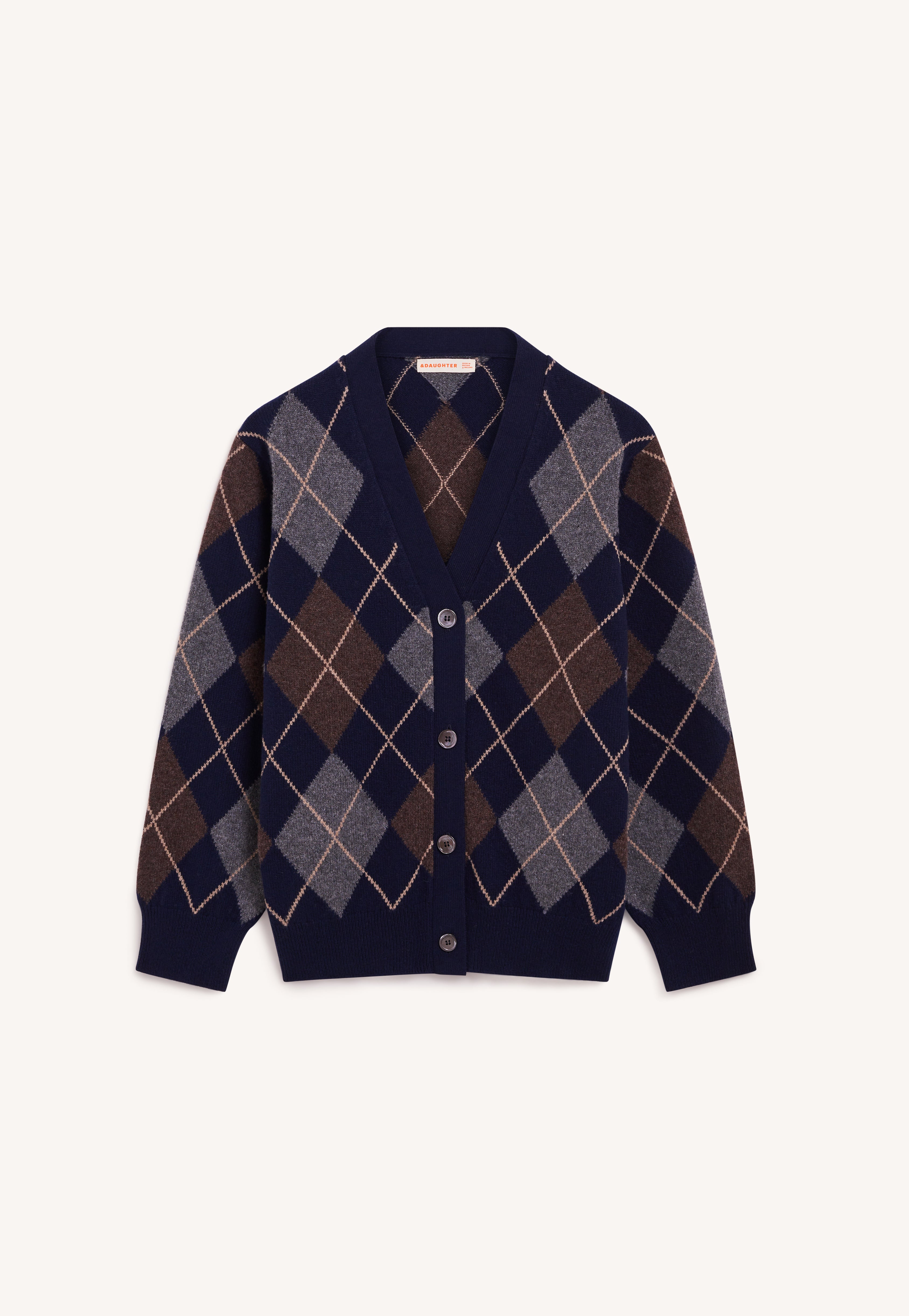 Ava Argyle Cardigan in Navy with Brown – &Daughter
