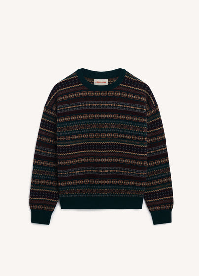 Innes Slouch Fairisle Crewneck in Dark Brown/Holly Multi