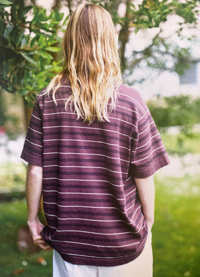 Slouchy Cotton T-Shirt in Brown, Navy and Ecru