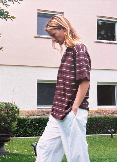 Slouchy Cotton T-Shirt in Brown, Navy and Ecru