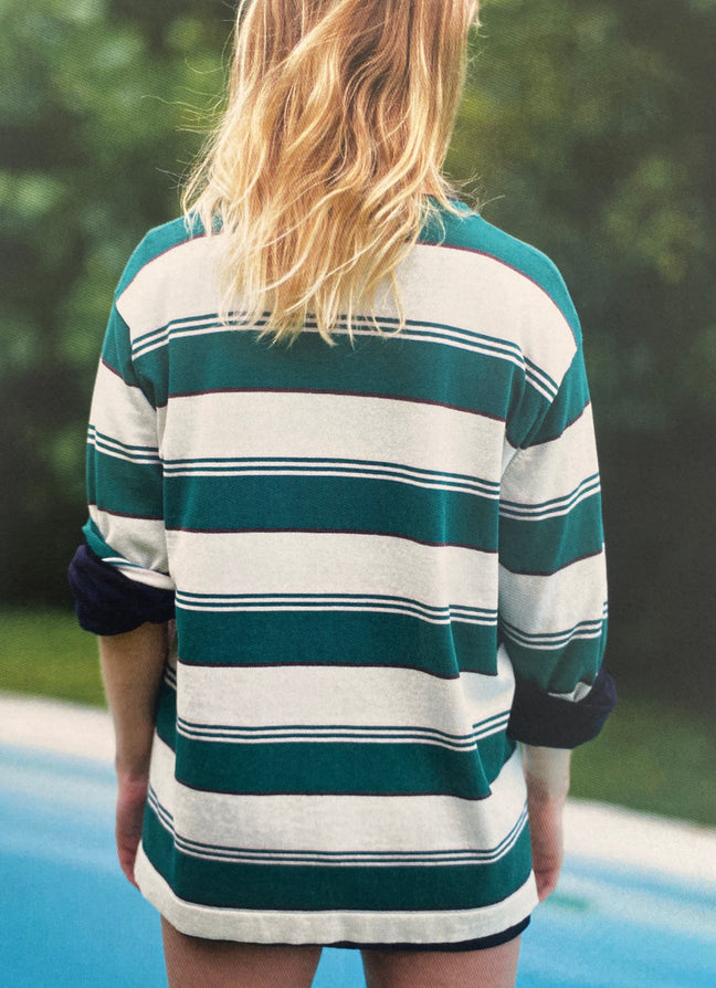 Long Sleeve Slouchy Cotton T-Shirt in Green, Ecru, Pink and Brown