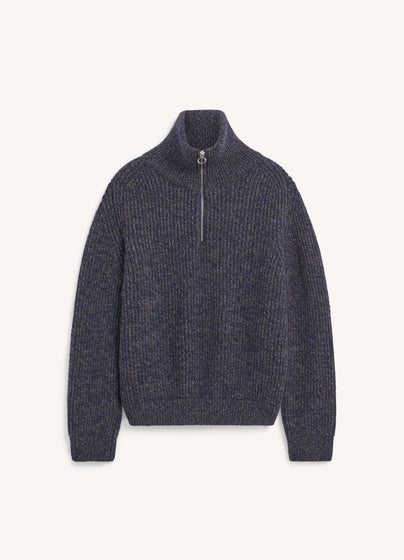 Mens Rowan Rib Half Zip in Navy Marle