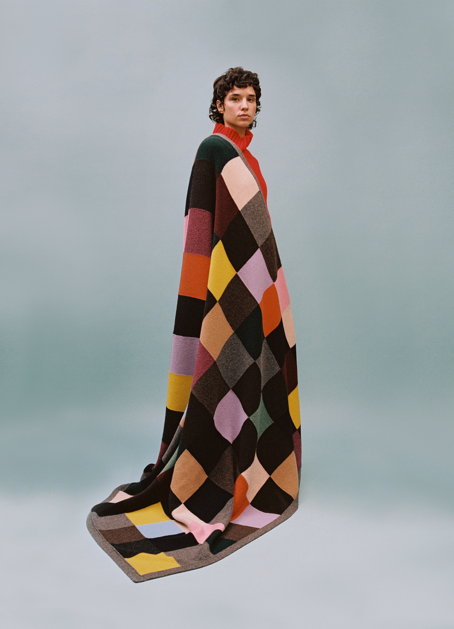 Patchwork Hand Intarsia Geelong Blanket in Multi &Daughter