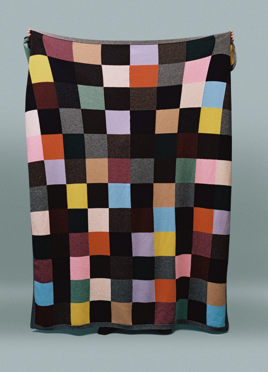 Patchwork Hand Intarsia Geelong Blanket in Multi &Daughter