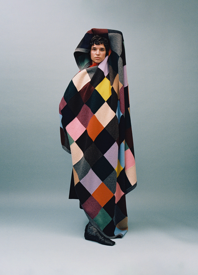 Patchwork Hand Intarsia Blanket in Multi