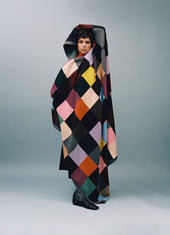 Winter Market Large Patchwork Hand Intarsia Geelong Blanket in Multi